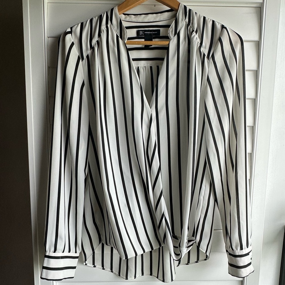 INC International Concepts Black and White Striped Blouse